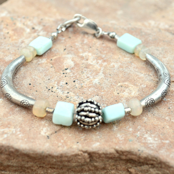 Conceptual Subculture Jewelry - Peruvian Opal Welo Sterling Silver Bracelet Tribe